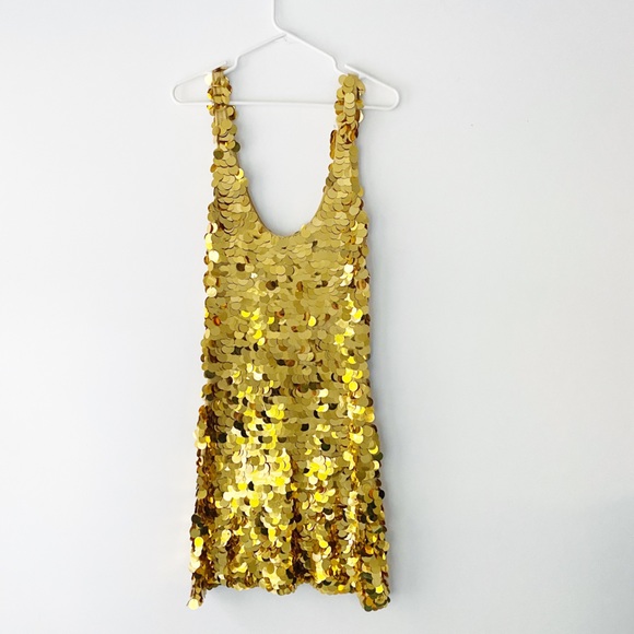 Paris Hilton Gold Sequin Paillettes Gold Dress Y2K Vintage Deadstock - Picture 2 of 16